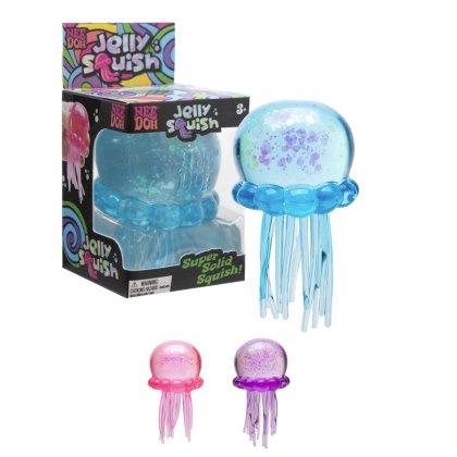Jucarie Antistatica Nee Doh Jelly Squish Meduza Albastra - Jucarie Senzoriala cu Sclipici si Tentacule Flexibile