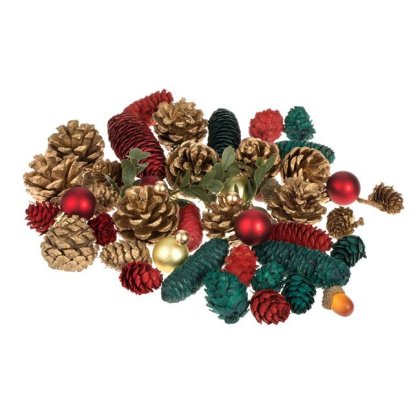 Set Conuri Decorative Rosii Verzi cu Bile Aurii - 60buc