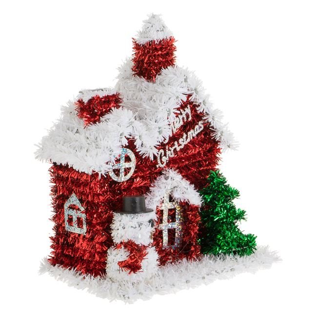 Casa 3D Decorativ de Craciun cu Beteala & Om de Zapada 18x13x23cm