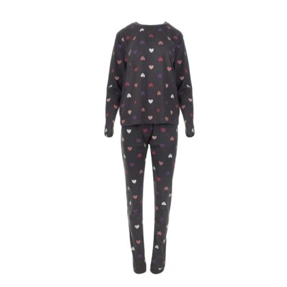 Set Pijama de Iarna Gri cu Inimi Colorate pentru Femei
