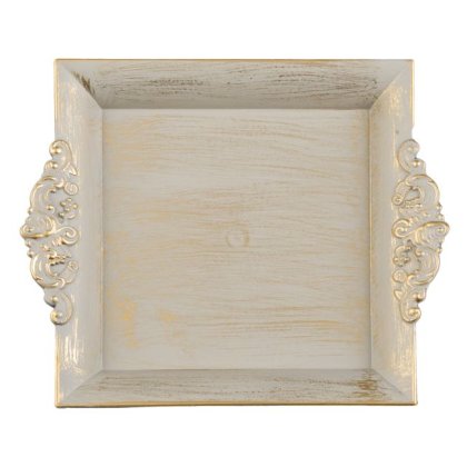 Platou Decorativ Patrat din Plastic Bej Auriu Brushed 23x19.5cm