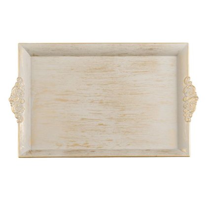 Platou Decorativ Dreptunghiular din Plastic Bej Auriu Brushed 40.5x26x2.5cm