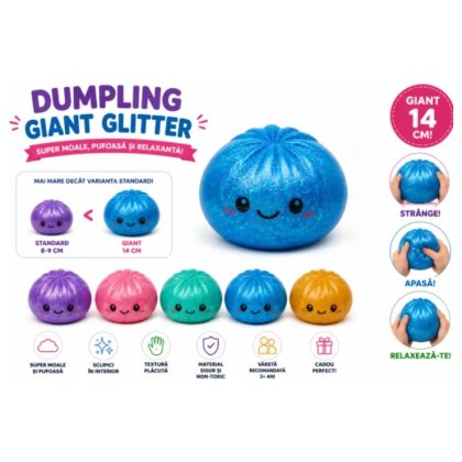 Viral DUMPLING GLITTER SQUEEZE 2026 VICTINY® MODEL DUMPLING GLITTER 1 BUC RANDOM, 15 cm, jucarie interactiva pentru copii si adulti, antistres