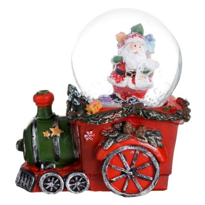 Glob de Zapada Decorativ Mos Craciun cu Cadouri & Baza Rosie Tren 8.5cm