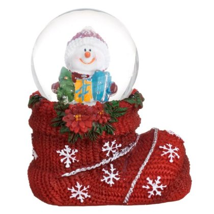 Glob de Zapada Decorativ Mos Craciun cu Cadouri & Baza Rosie Cizma 6.5cm