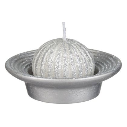 Farfurie Decorativa de Craciun cu Lumanare & Glitter Argintiu 9x3cm