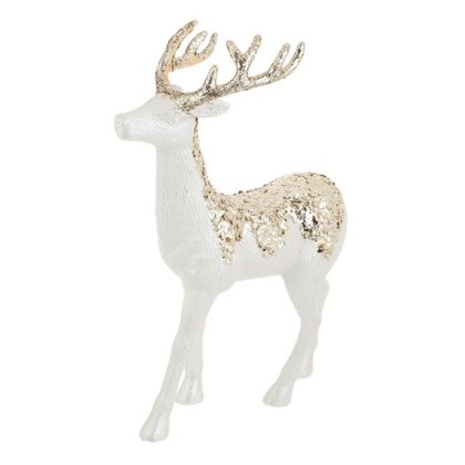 Figurina Decorativa de Craciun Ren Alb Bej cu Glitter 44cm