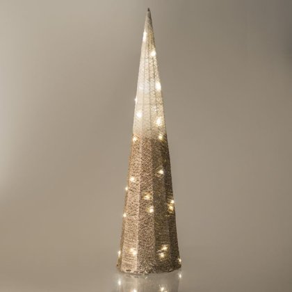 Con Decorativ de Craciun Alb cu Glitter Bej Sampanie Ombre & LED Ø21x80cm
