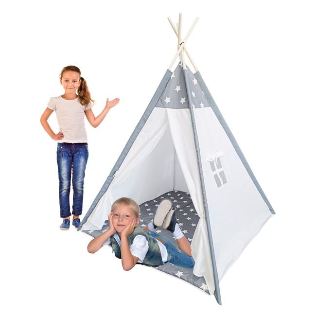 Cort de Camera pentru Copii Tip Indian Alb Gri 120x120x150cm