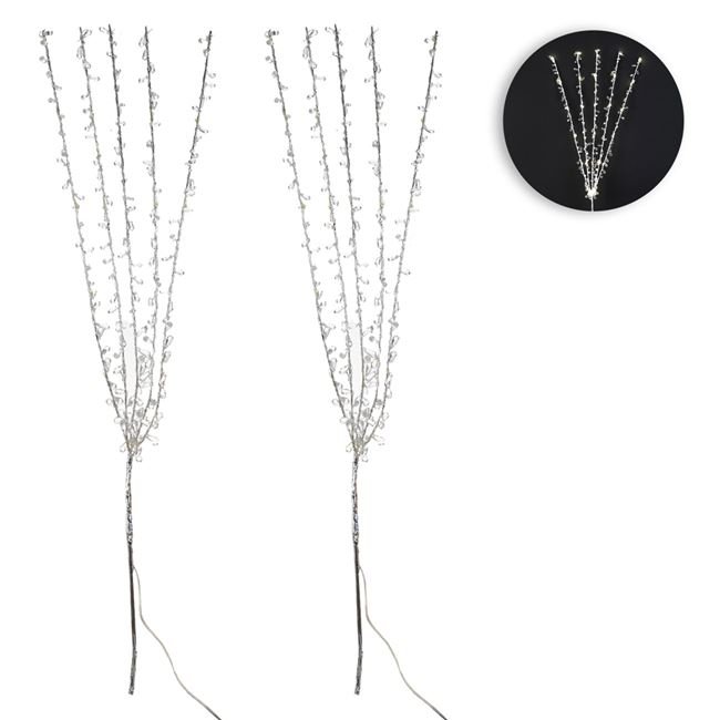 Ramuri Decorative Argintii cu Pietre & 30 de Becuri LED 75cm - 2buc