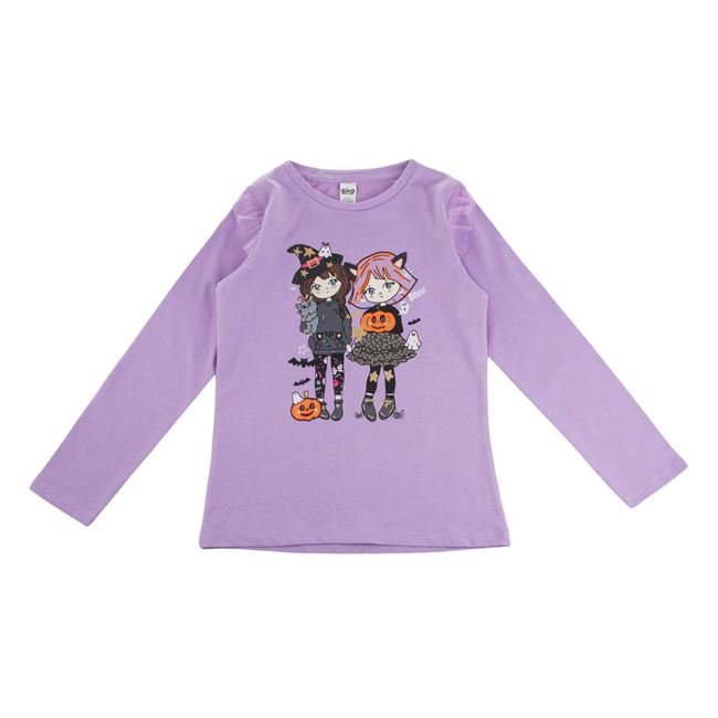 Bluza din Bumbac Lila cu Tul pe Umar de Halloween