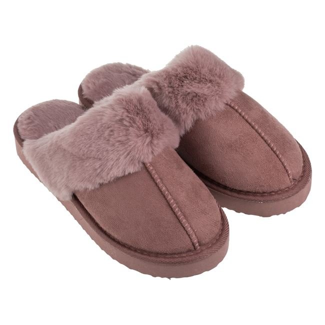 Papuci de Iarna cu Talpa Intarita & Blana Artificiala Nude Bordo pentru Femei