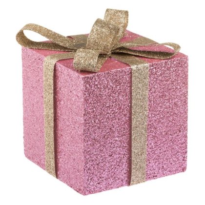 Cadou Decorativ de Craciun din Spuma Roz cu Panglica Glitter 13x13x15cm