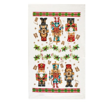 Prosop din Bumbac de Bucatarie Alb cu Model Spargatorul de Nuci Vasc Carouri de Craciun 60x35cm
