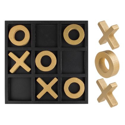 Decoratiune de Masa din Lemn Joc Tic Tac Toe Negru Auriu 20x2x20cm - 10 piese