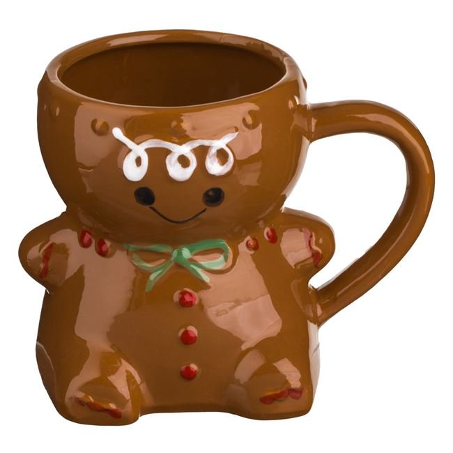 Cana Decorativa de Craciun Ceramica Maro cu Om de Turta Dulce 3D