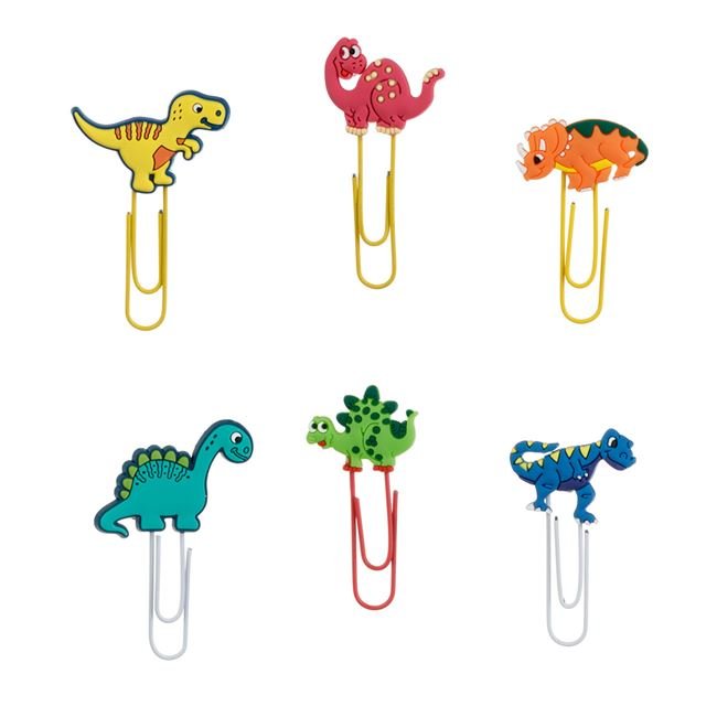 Agrafe Metalice Colorate cu Topper Dinozauri pentru Copii 6.5cm - 6buc