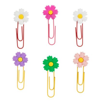 Agrafe Metalice Colorate Semn de Carte cu Floare Topper 6.5cm - 6buc