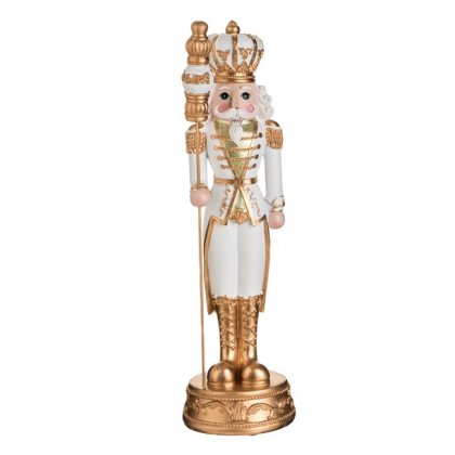 Soldat Rege din Lemn Decorativ de Craciun cu Uniforma & Sceptru 42cm
