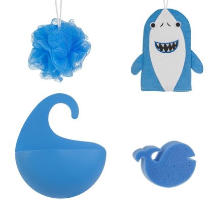 Set Bureti de Baie Rechin in Husa de Suspendat Bleu pentru Copii - 4buc
