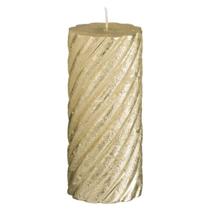 Lumanare Decorativa de Craciun Bej Sampanie cu Dungi Ø6.5x15cm