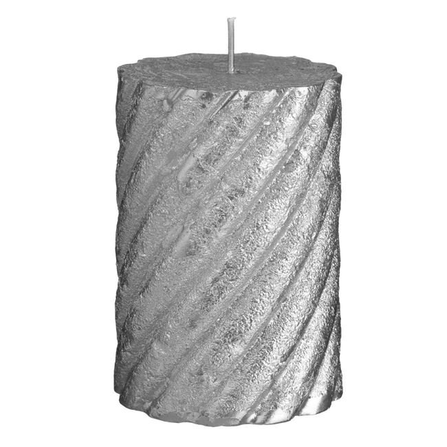 Lumanare de Craciun Argintie cu Dungi Reliefate Ø7x7.5cm