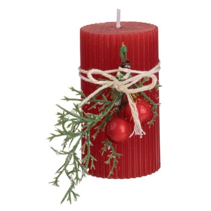 Lumanare Decorativa de Craciun cu Dungi & Buchet Ø5x9cm