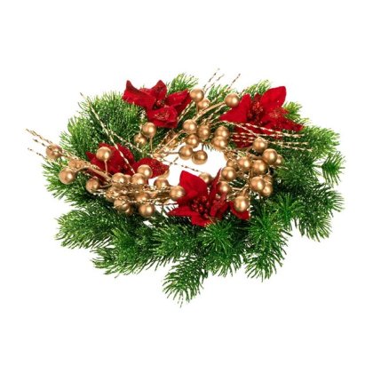 Inel Decorativ pentru Lumanare de Craciun cu Ramuri Verzi Berries Craciunite Ø16cm