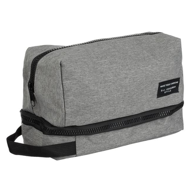 Geanta Cosmetice Gri cu 2 Compartimente & Fermoar Negru pentru Barbati 24x13x17cm