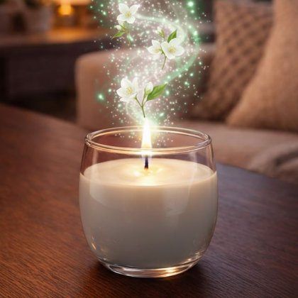 Lumanare Parfumata Alba cu Aroma de Iasomie in Recipient din Sticla Ø7x7cm