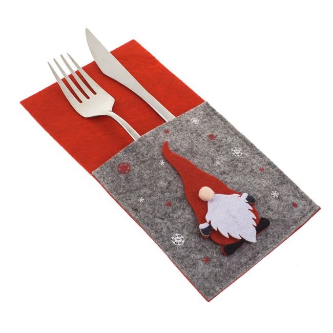 Husa Tacamuri de Craciun din Fetru Rosu Gri Gnome 11x20.5cm
