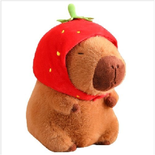 Jucarie de plus Capybara, cu palarie capsuna, 30cm