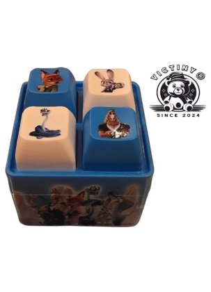 Jucarie interactiva breloc VICTINY® pentru copii, culoare ALBASTRU mini tastatura anti-strescu animatii favorite, 4 taste cu sunte si lumini