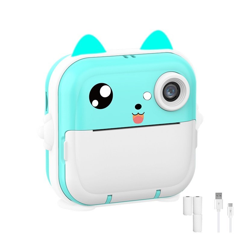 Camera instantanee pentru copii Mini imprimanta termica, idepet®, si3 role hartie 57x27mm, cablu USB, Bluetooth, compatibil iOS/Android, imprimare APP, Albastru