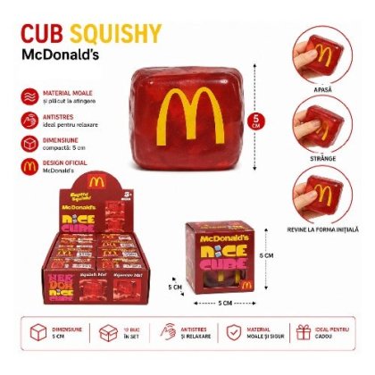 Viral Mc Donalds SQUEEZE 2026 VICTINY® MODEL Mc Donalds ICE CUBE 1 BUC RANDOM, 5 cm, jucarie interactiva pentru copii si adulti, antistres