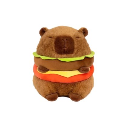 Jucarie de plus Capybara Hamburger, 20cm, Maro si Multicolor