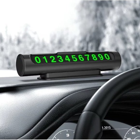 Suport afisaj numar de telefon pentru bord auto VICTINY®, gri, metalic, cifre fluorescente, parcare, oprire temporara b015