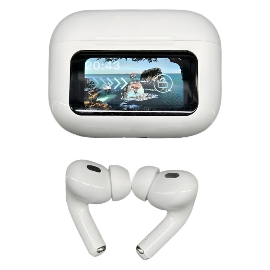 Casti intraauriculare Bluetooth cu afisaj (alb), Calitate sunet HD, Comenzi tactile inteligente, Indicator LED pentru baterie, Carcasa de incarcare portabila