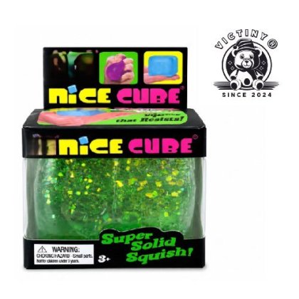 Cub Fidget 3D, VICTINY Model Cub de Gheata cu GLITTER VERDE, Jucarie Antistres pentru Copii/Adulti, Comprimabil cu Revenire Lenta, 4.5 x 4.5 x 4.5 cm