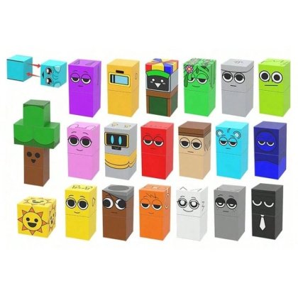 Blocuri de constructii magnetice Joc 20 figurine sprunki VICTINY® 42 cuburi magnetice multicolor