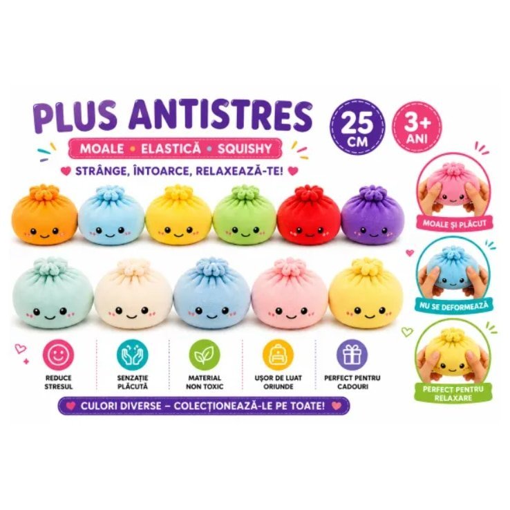 Viral DUMPLING Jucarie PLUSH 2026 VICTINY® MODEL baozi Plus 1 BUC Random, 25 cm, jucarie interactiva DE PLUS pentru copii si adulti, antistres