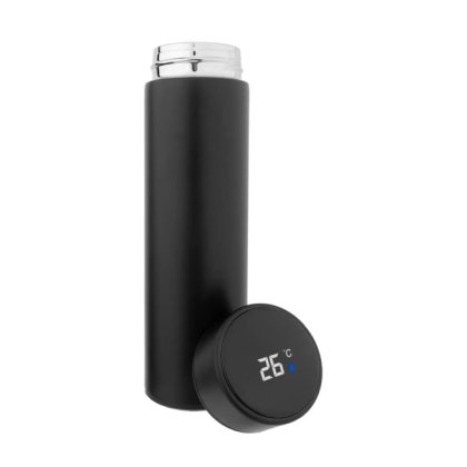 Termos smart VICTINY® negru cu indicator de temperatura, din otel inoxidabil, 500 ml, ecran tactil, sita infuzor, perete dublu, capac antiscurgere