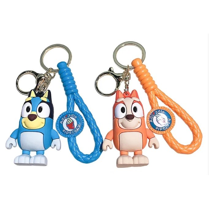 Set 2 Brelocuri pentru Chei Ghiozdan, Geanta, Penar, model bingo/bluey, Pentru Adulti si Copii, portocaliu/albastru