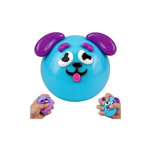 Jucarie antistres minge squishy catel albastru urechi mov accesorii detasabile