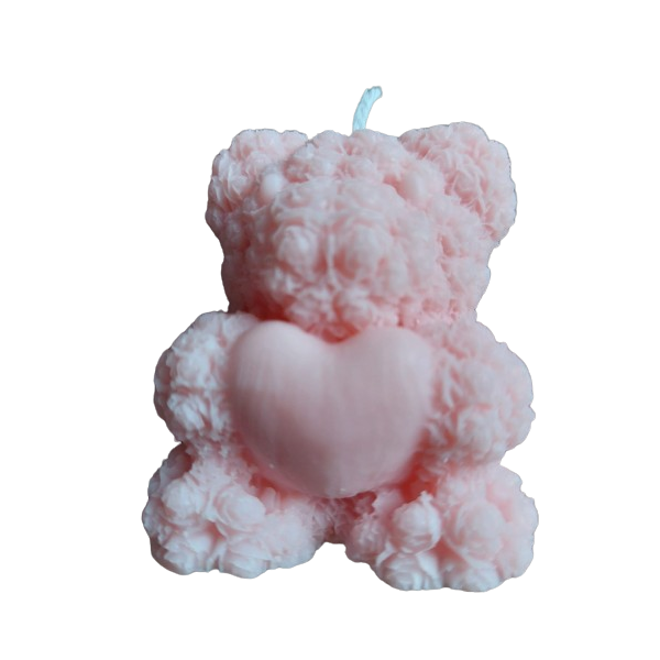 Lumanare parfumata - Ursulet din trandafiri cu inima, 3D cu aroma de Orhidee, 60 gr