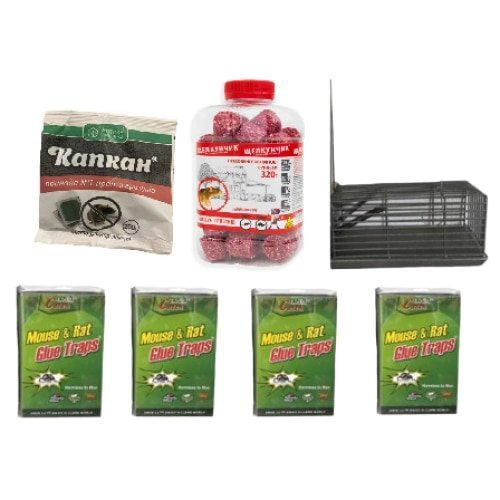 Set 7 produse combatere sobolani su soareci VICTINY® ®3 bucati Capcana lipici pe carton, 1 borcan pastile 320 g, capacan metalica negru, 1 punga jeleuri pernute