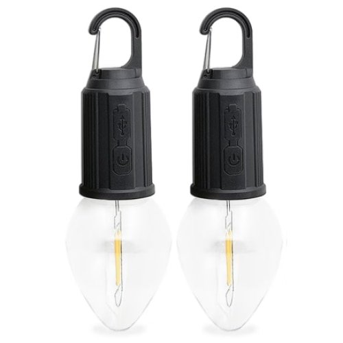 Set 2 Becuri pentru Camping VICTINY ®, Reincarcabile, 3 Moduri Iluminare, 17.8 x 6cm, Negru/Alb