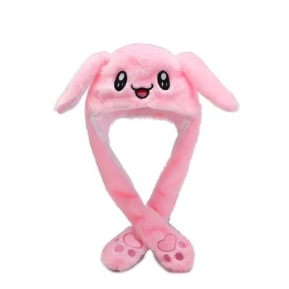 Caciulita pentru copii cu urechi de iepuras mobile si luminoase, plus, Led, 50×30cm, Roz