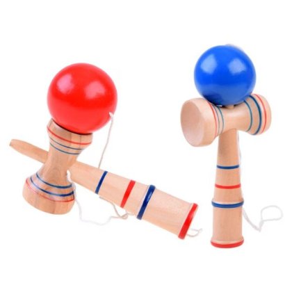 Kendama din lemn VICTINY® 18 cm, model design clasic, suprafata antialunecare, culoare surpriza, multicolor