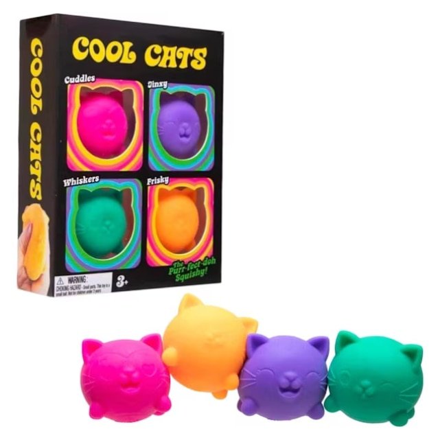 SQUEEZE 2026 VICTINY® jucarie Squishy model COOL CATS 4 BUC, 3 cm, ice cub, jucarie interactiva pentru copii si adulti, antistres
